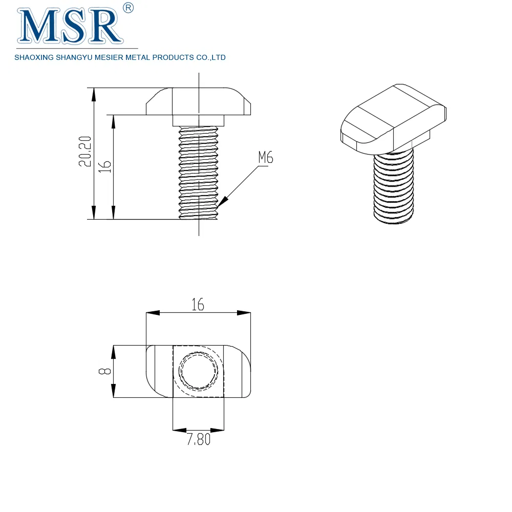 Anchor Bolt Drop in T Studs M6*16 for 30 Series Slot 8