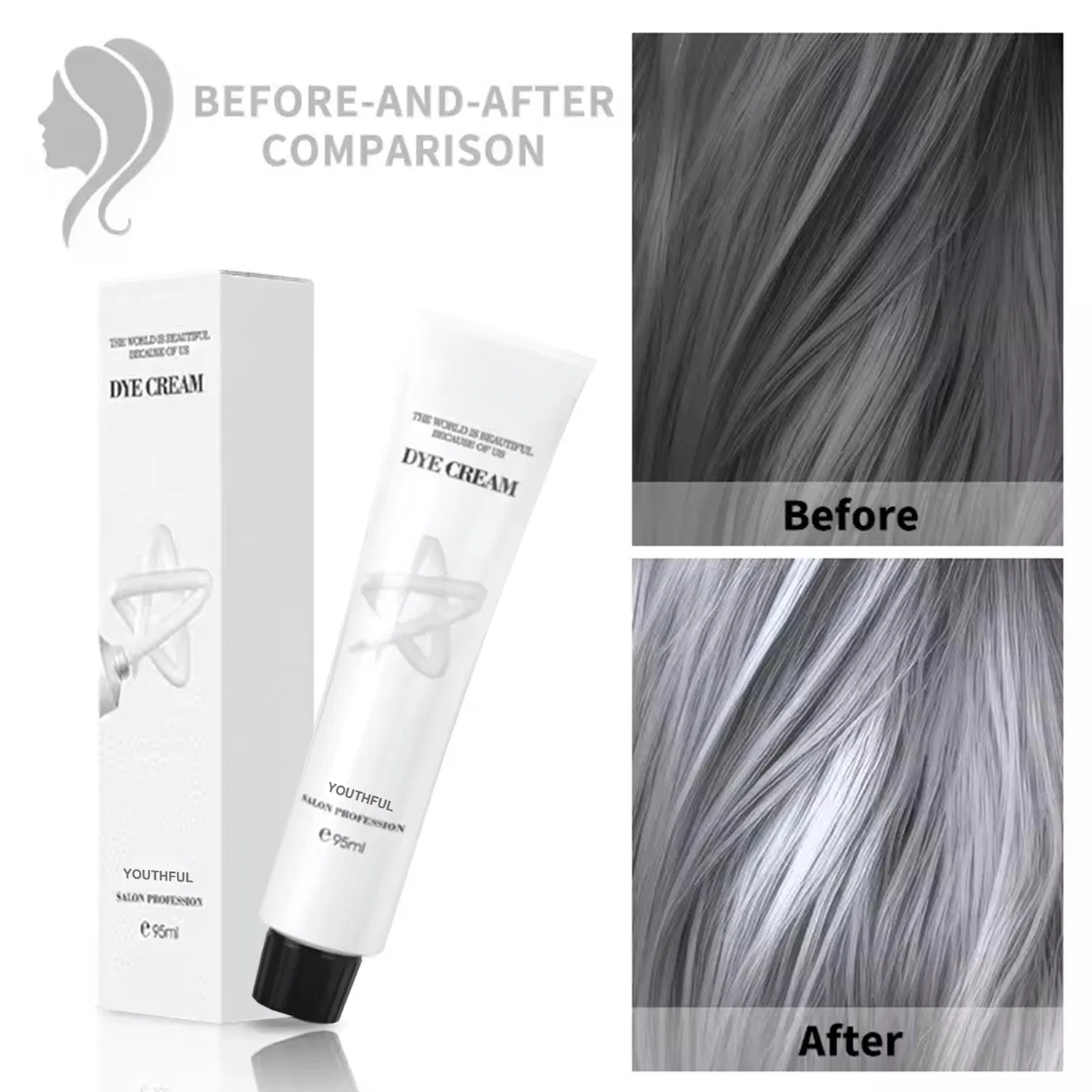 Unisex 100ml Light Grey Silver Permanent Hair Dye Color Cream