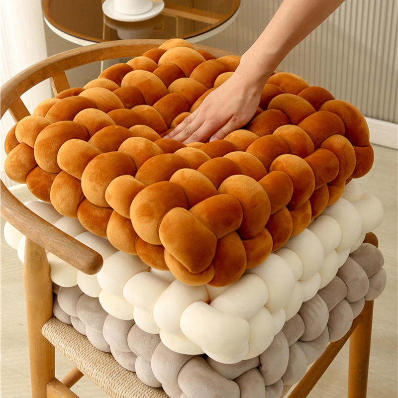 Woven Square Decorative Pillows Cushions Soft Solid Knot Design Comfortable