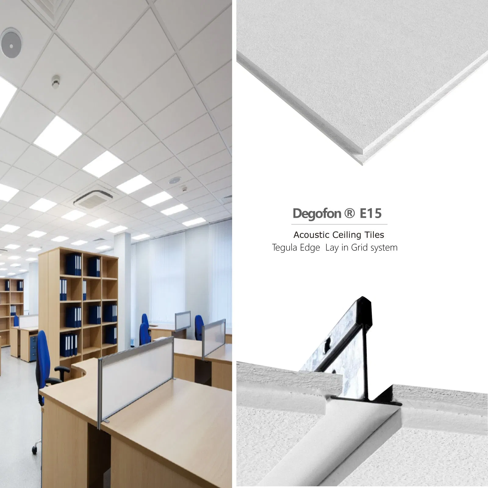 Sound-Absorbing Fiberglass Ceiling with Fireproof A2 Sag Resistance Rh99 Lr0.86