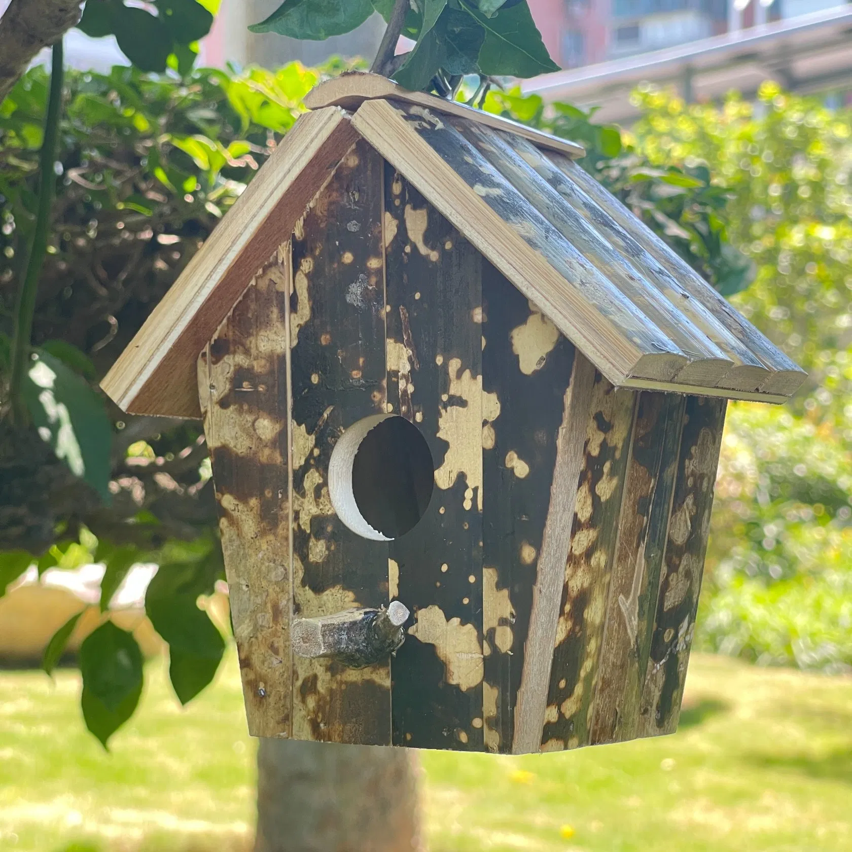 Bamboo Bird House for Finch Bluebird Cardinals Outdoor Gardening Hanging Birdhouse