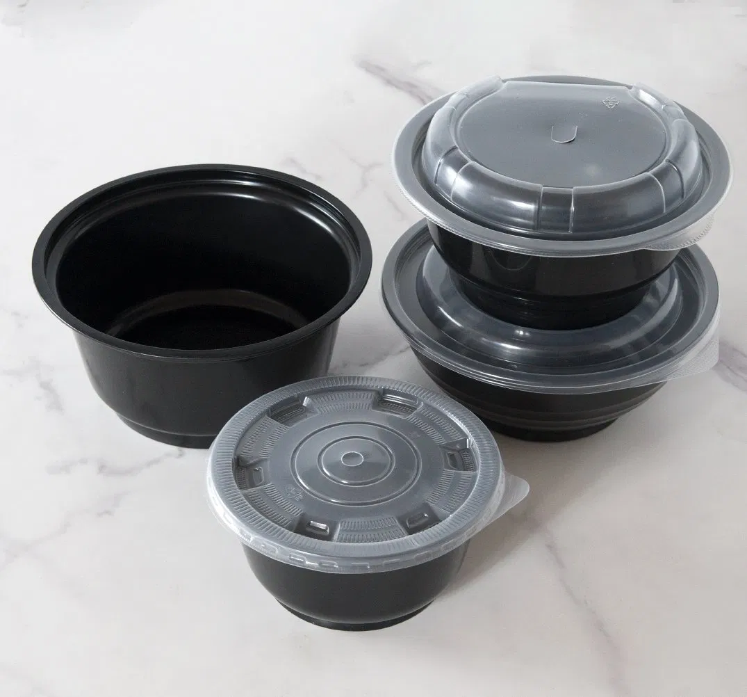 Unisupply Custom Black Plastic Bowl Plastic Plates Bowls Set for Takeaway Food
