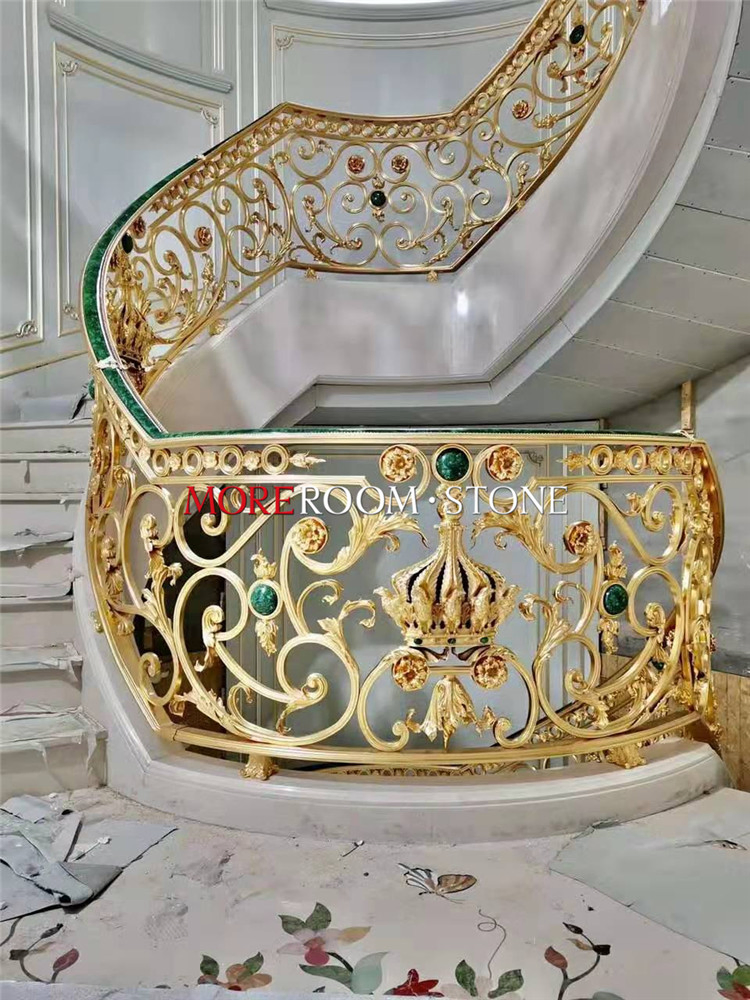 Villa Luxurious Semi Precious Stone Malachite Green Staircase Decoration Parts