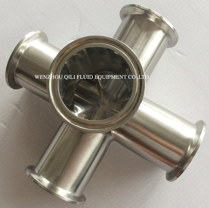 Different Diameter Food Grade Stainless Steel Pipe Clamp Fitting Five Cross