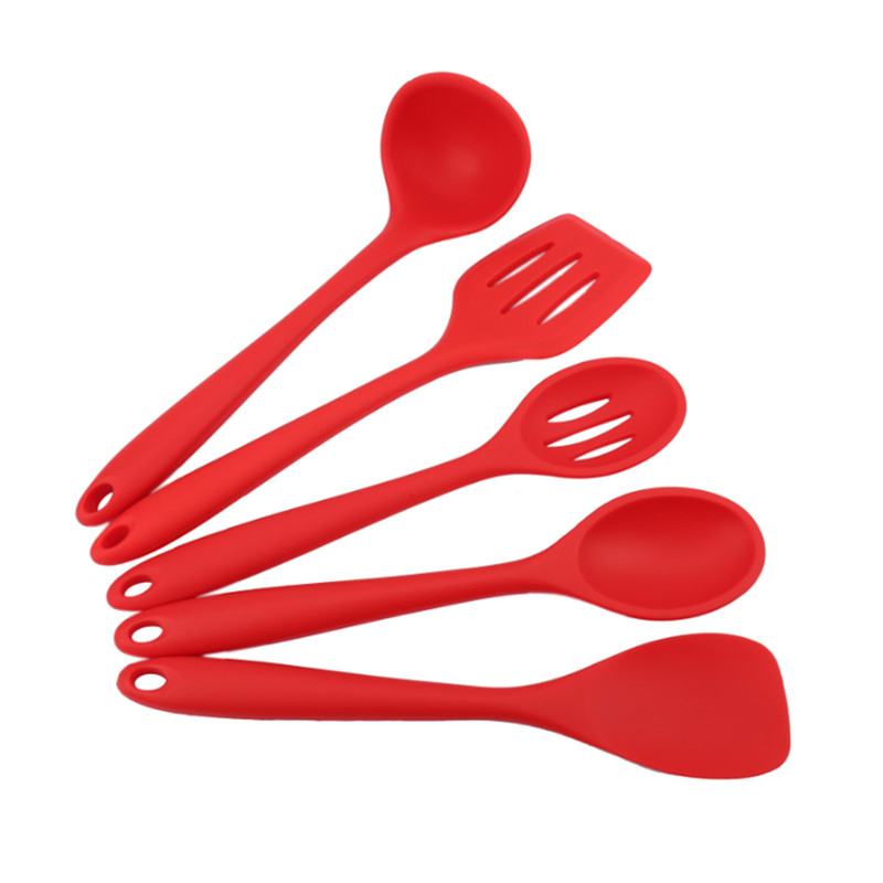 High Quality Red FDA Silicone Kitchen 5PCS Cookware Set Family Pack