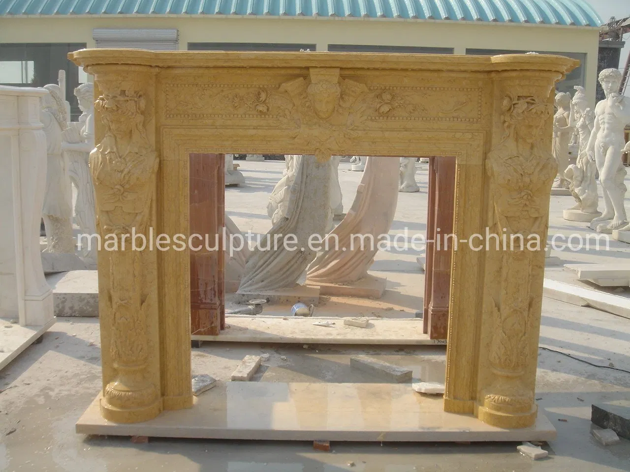 Natural Stone Factory Price Marble Fireplace with Carved Figures (SY-MF131)