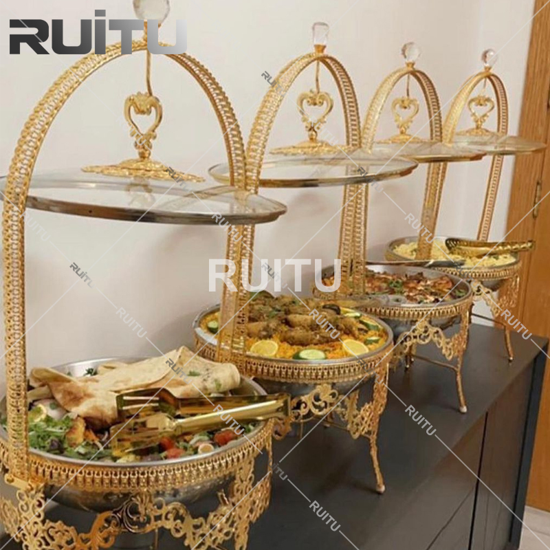 Antique Dish Designs Food Warmer Chauffrandise Chaffing Dish Stainless Steel Cheffing Dishes Gold Buffet Fancy Hanging Lid Chaffer Dishes for Catering
