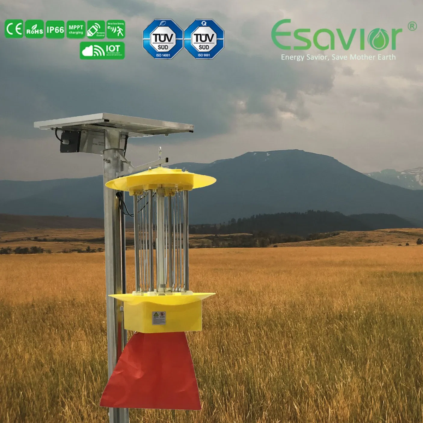 Solar Pest Killing Light/Lamp for Farm/15W /IP66/CE/RoHS/ISO40001/TUV-Sud Certification
