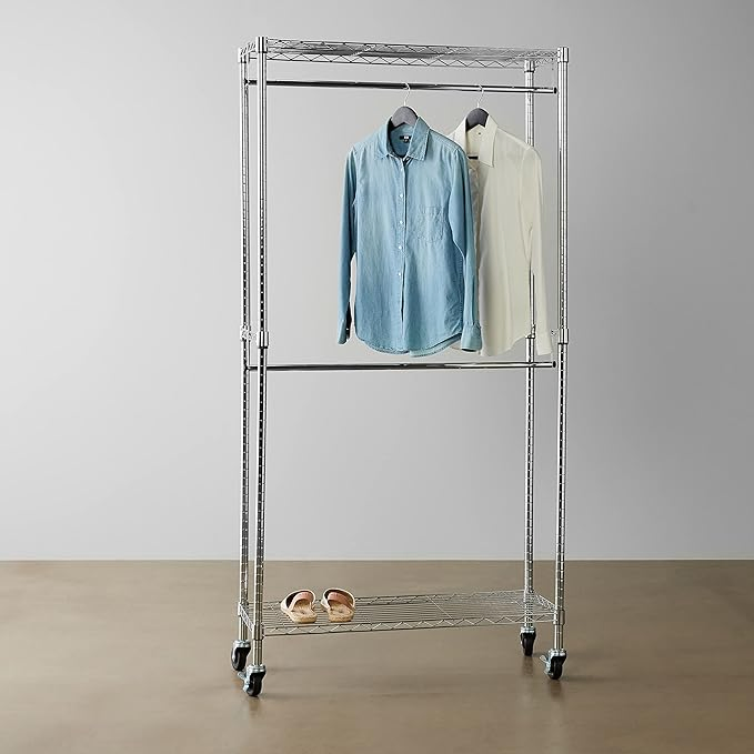 Storage Shelves Heavy Duty Rolling Clothing Closet Organizer Garment Rack