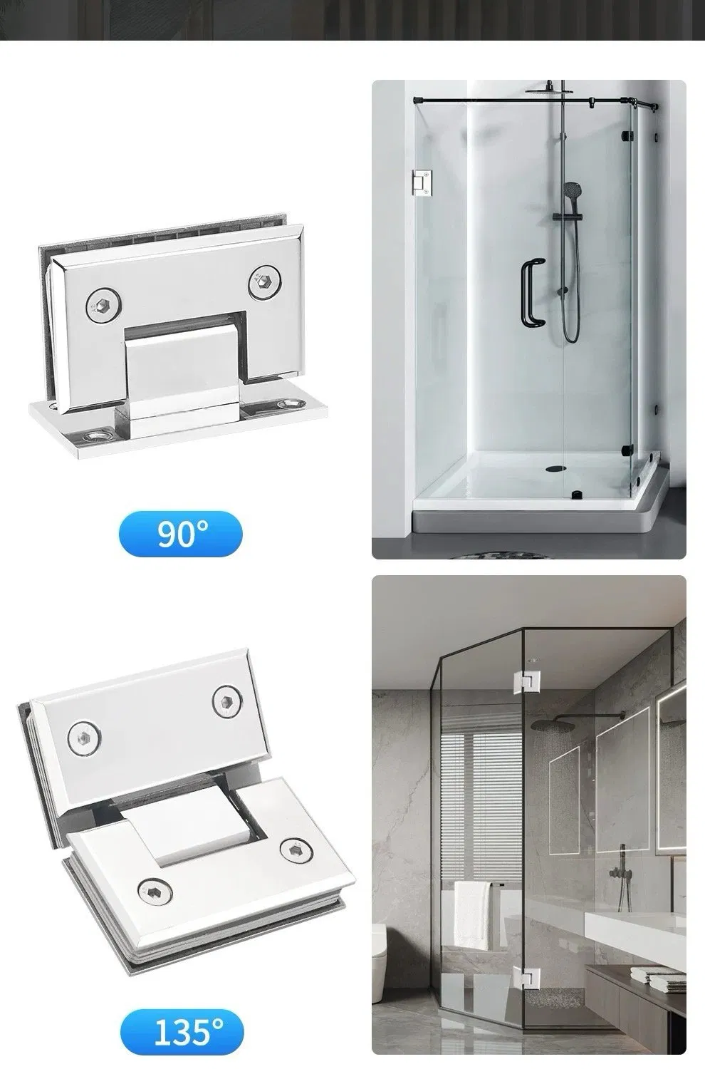 Stainless Steel Door Hinge for Shower Room Door Glass to Glass 180 Degree Manufacturer