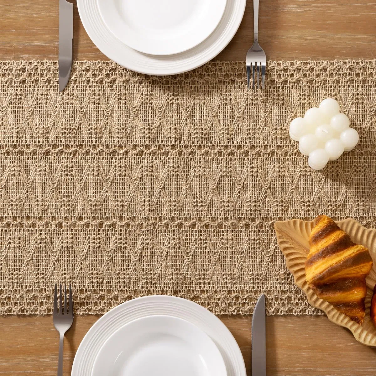 Boho Chic Burlap Table Runner for Kitchen and Dining Spaces