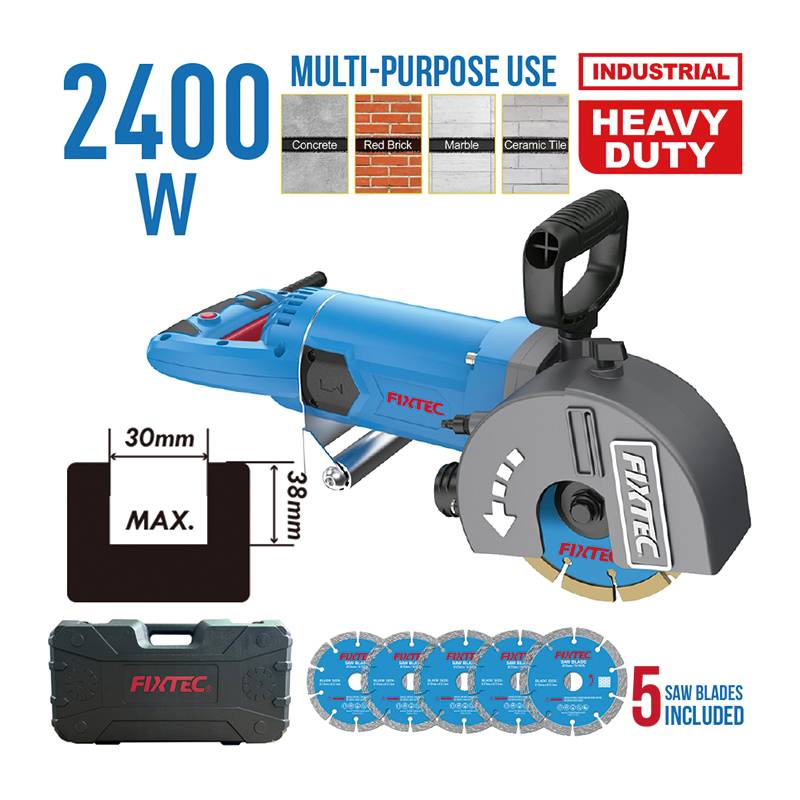 Fixtec 220V Multi Blade Industrial 2400W Electric Brick Wall Grooving Concrete Wall Slot Chaser Cutting Machine