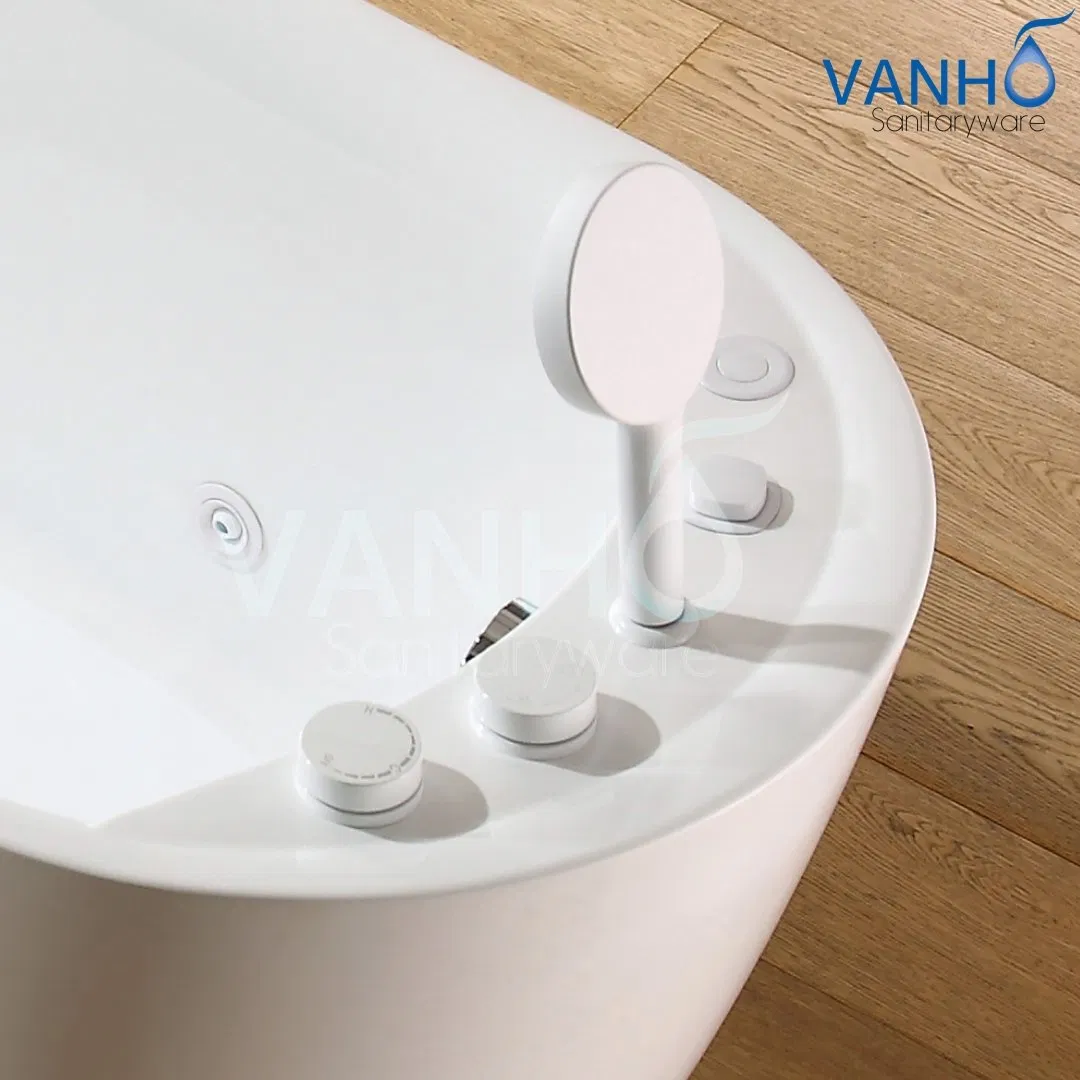 Acrylic Water Massage Bathtub with LED Bottom Lights and Mixer Shower