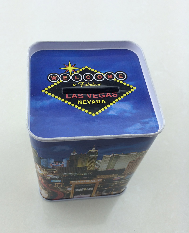 Promotional Tinplate Cmyk Printing Square Shape Coin Pencil Holder with Lid