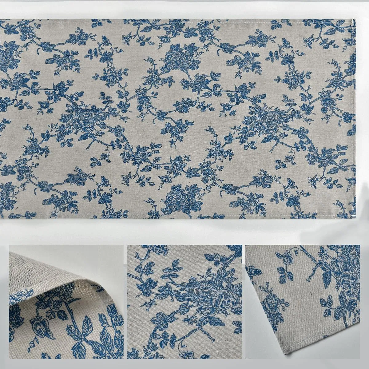Monochrome Sketch Branch Toile Textures Chinoiserie Cotton Dark Grey Table Runner