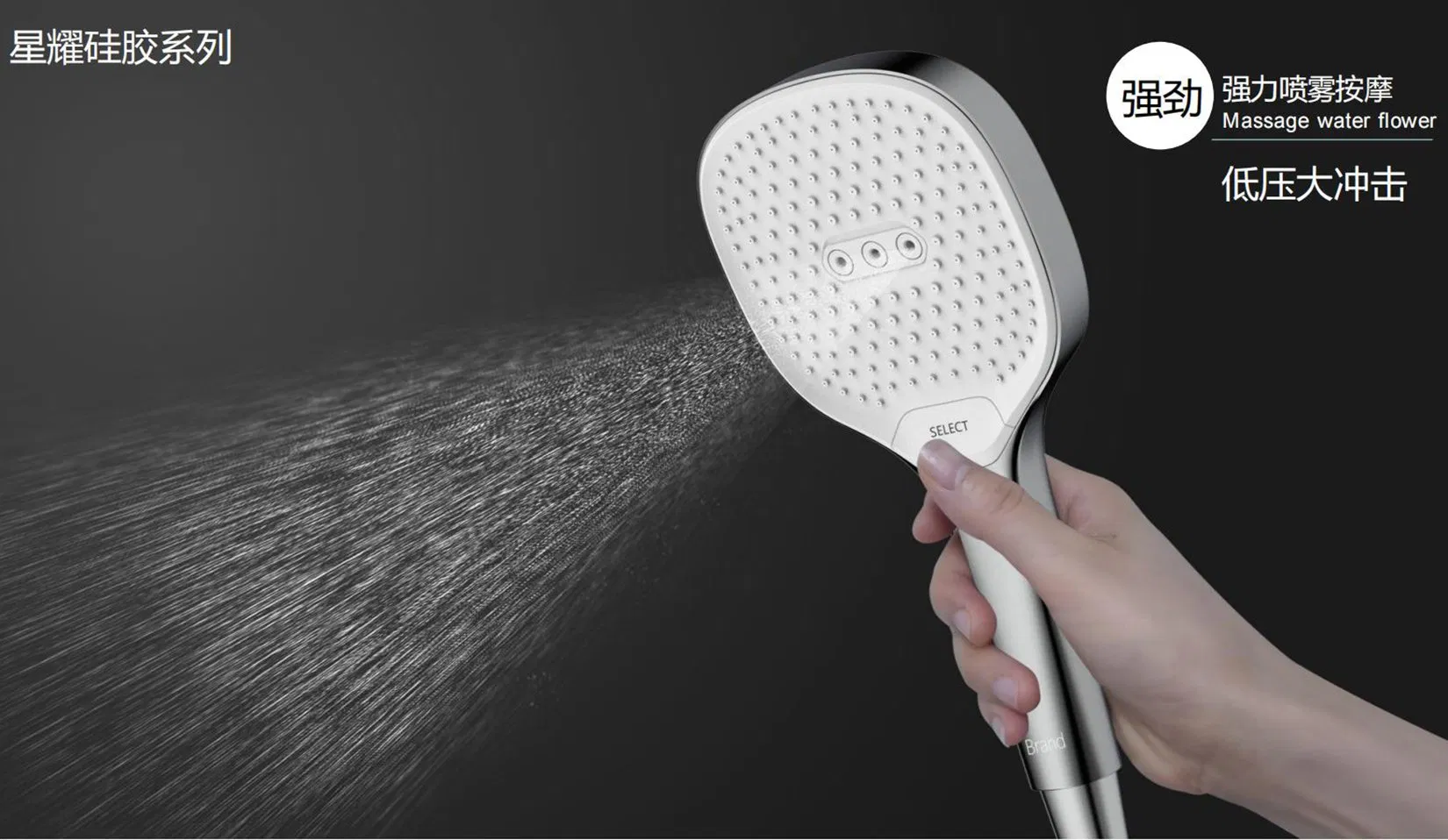 3 Functions Ktw Water Saving Toilet Lavatory Sanitary Ware Bathroom Top Quality Plastic Square Rain Bath Head Hand Held Hand Shower with Switch Button in Chrome