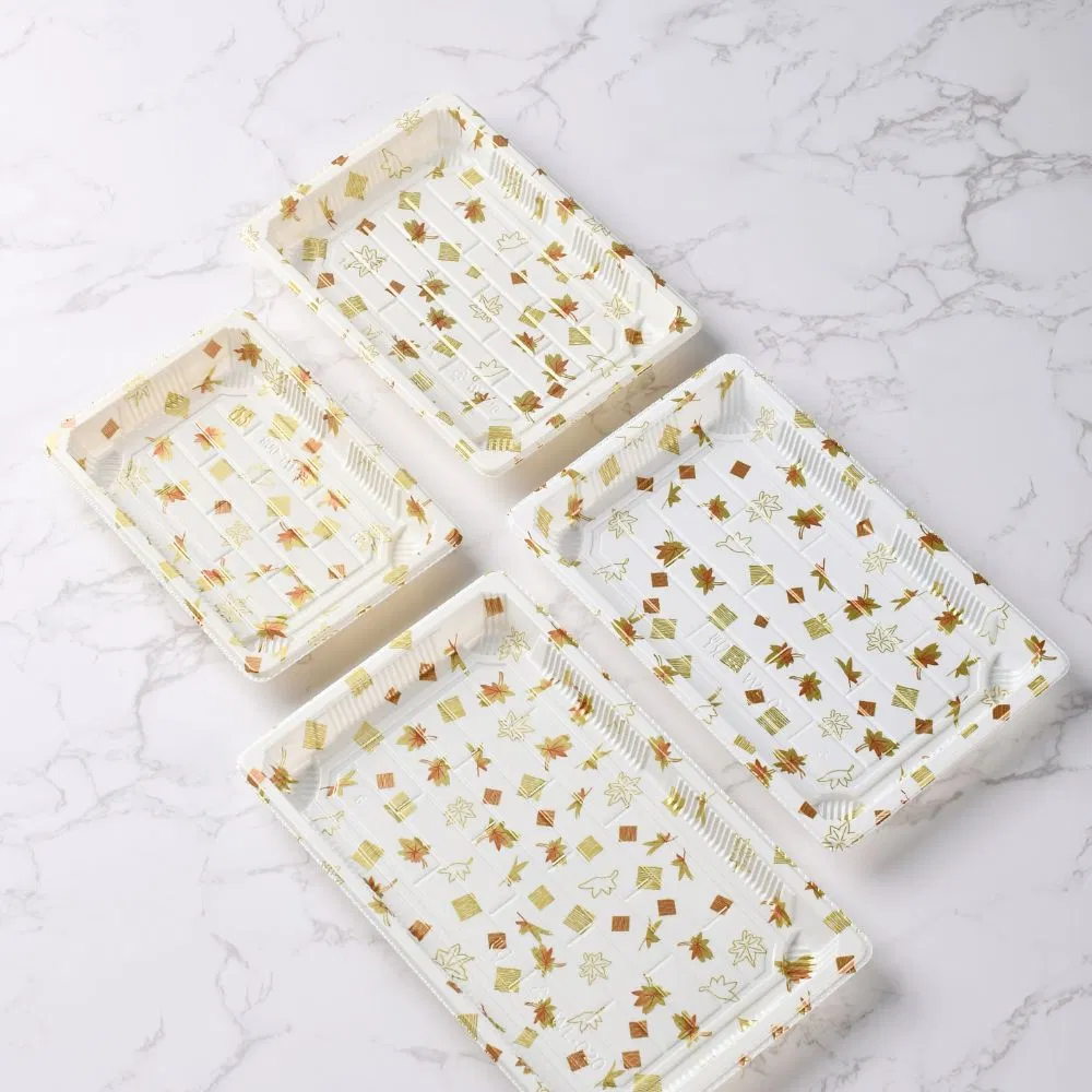 Manluen New Arrived White Maple Leaves Disposable Plastic Food Container Take out Togo Small Sushi Packaging Box