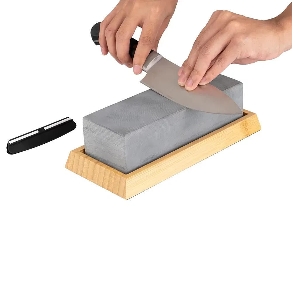 Knife Sharpener Stone 2 Side Whetstone Kit Quick Sharpening Non-Slip Bamboo Base