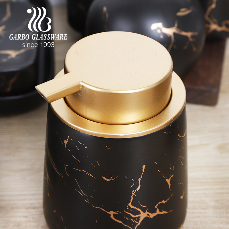 Black Marble Bathroom Set Ceramic Porcelain Soap Shampoo Dispenser Bottle