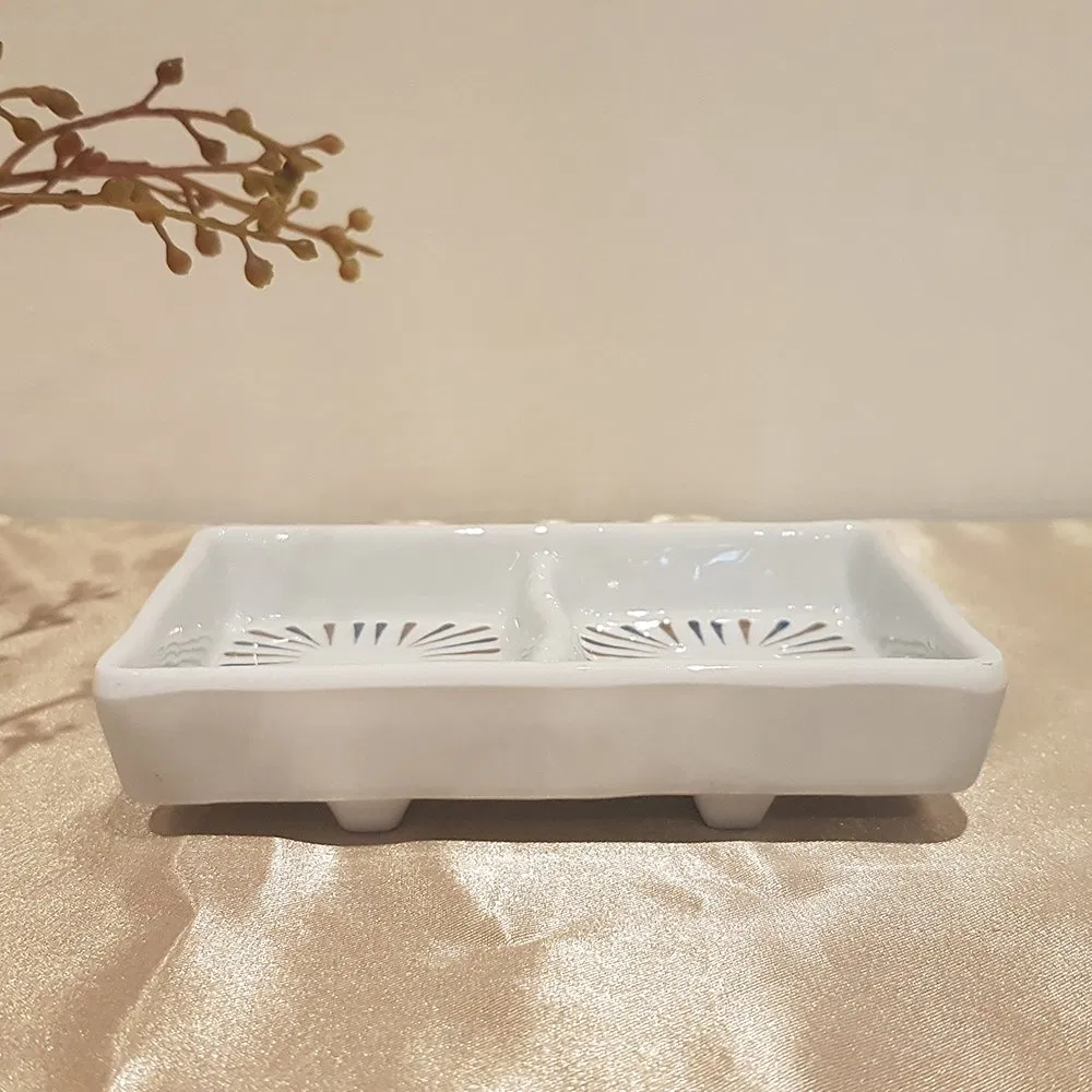 2-Divided Sauce Dish Dipping Bowls Melamine Divided Serving Tray Sauce Dishes