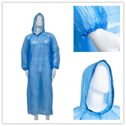 Light-Weight Disposable PE Raincoat White/Blue Waterproof Outdoor Camping Hiking Rain Poncho with Hood