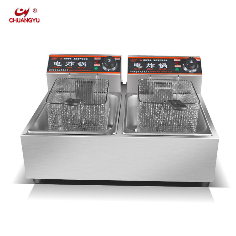 Chuangyu Cy-82e Snack Machine Temperature Control 2.5kw Double Deep Fry Potato Chicken French Electric Fryer