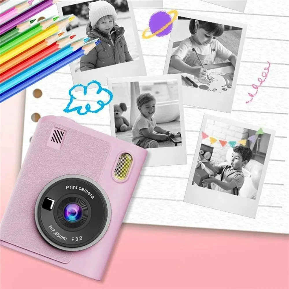 Z900 2.4 Inch Instant Print Camera Kids HD Video Recorder Support Monochrome Printing - Pink
