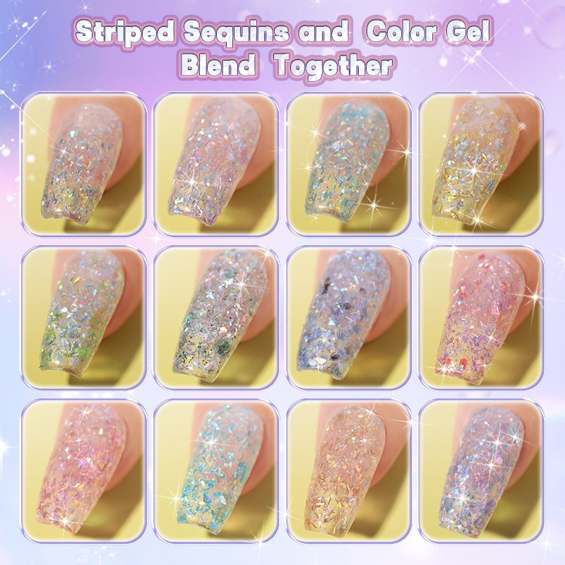 Wholesales 12 Color Fantasy Stipe Gel Vegan Long Lasting Gel Polish 8g Nail Art Painting Factory MSDS Disco Gel Polish