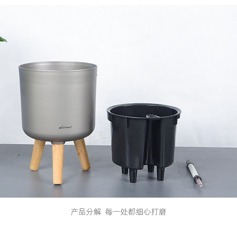 Mini Desktop Indoor Plant Stand with Natural Plastic Classic Brushed Round Flower Pot Wooden Stand Bonsai Growing Set