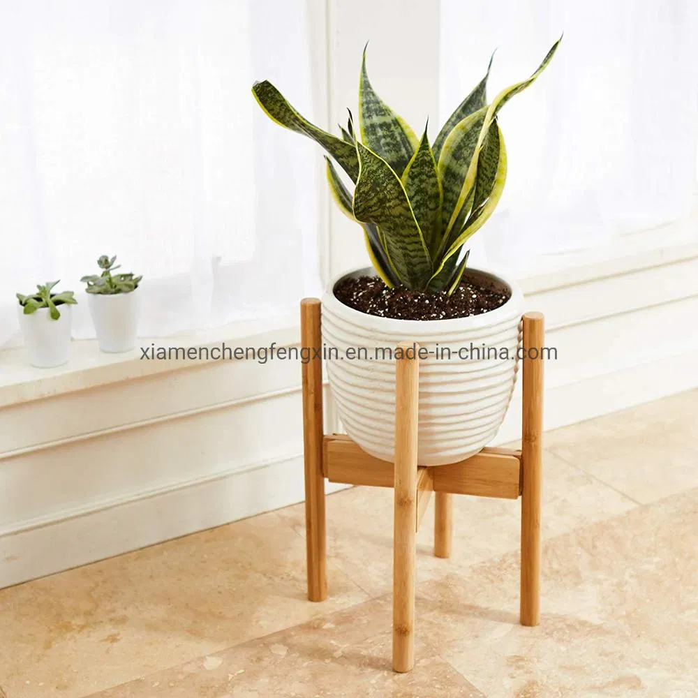 Stylish Bamboo Plant Stand with Adjustable Height and Ceramic Pot