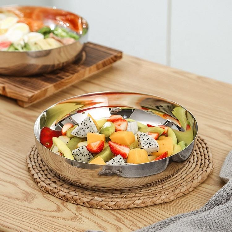 2000ml Flat Bottom 304 Stainless Steel Round Silver Gold Salad Mixing Bowl