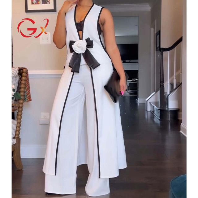 Комплект женский летний топ с V-вырезом и брюки прямые