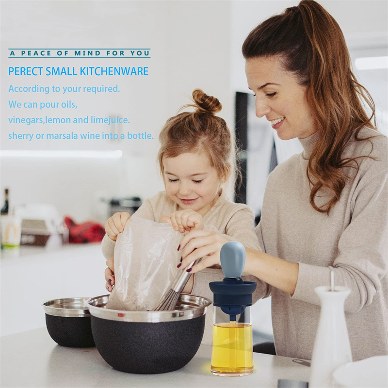 2 in 1 Glass Olive Oil Bottle and Brush Silicone Dropper Measuring Oil Dispenser Bottle for Kitchen Cooking Baking BBQ