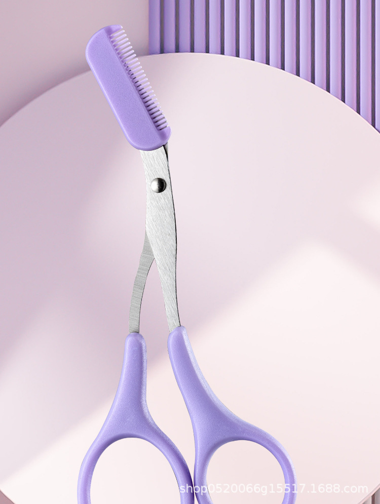 Eyebrow Trimmer Scissors with Comb Eyebrow Clips Cosmetic Small Hair Scissors Beginner Folding Eyebrow Trimmer Set Make up Tool Eyebrow Razor Kit Purple