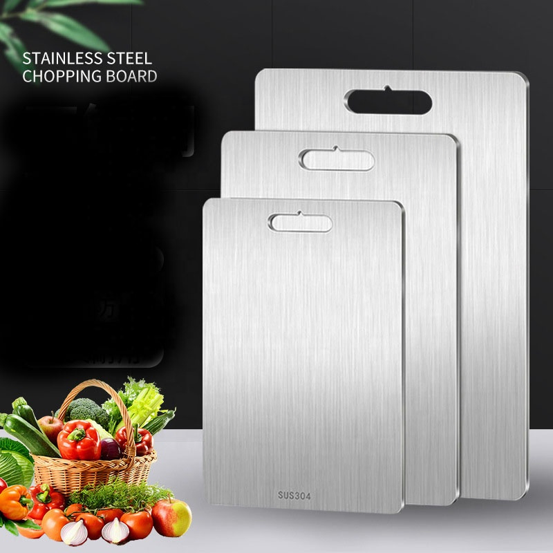 Food Grade Double Sided 304 Stainless Steel Non Toxic Chopping Block Cutting Board with Multiple Sizes