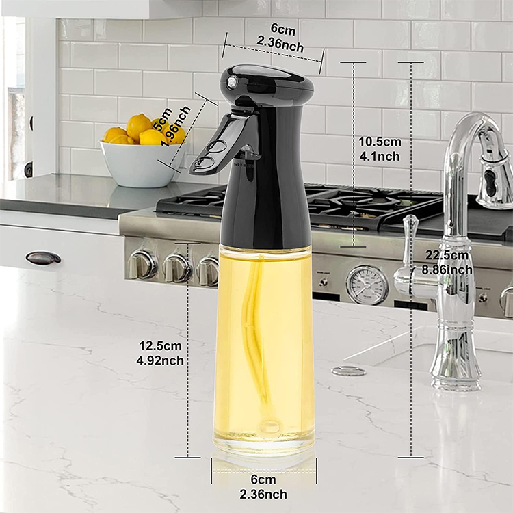 Wholesale Empty Round 230ml Clear Oil Sprayer Glass Bottle for Cooking BBQ with Nozzle Lid
