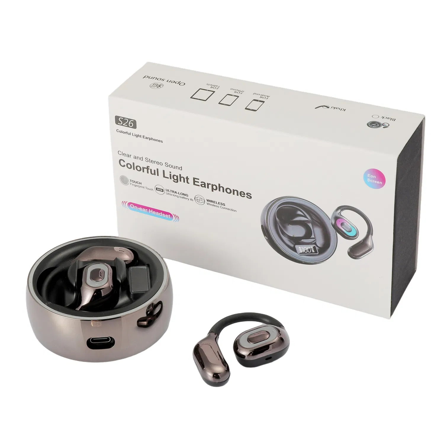 Latest Colorful Light Over-Ear Wireless Bluetooth Ows Noise Cancelling Hot Selling Mobile Phone Earbuds