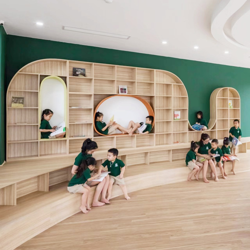 Мебель для библиотеки деревянная стеллаж с сиденьями