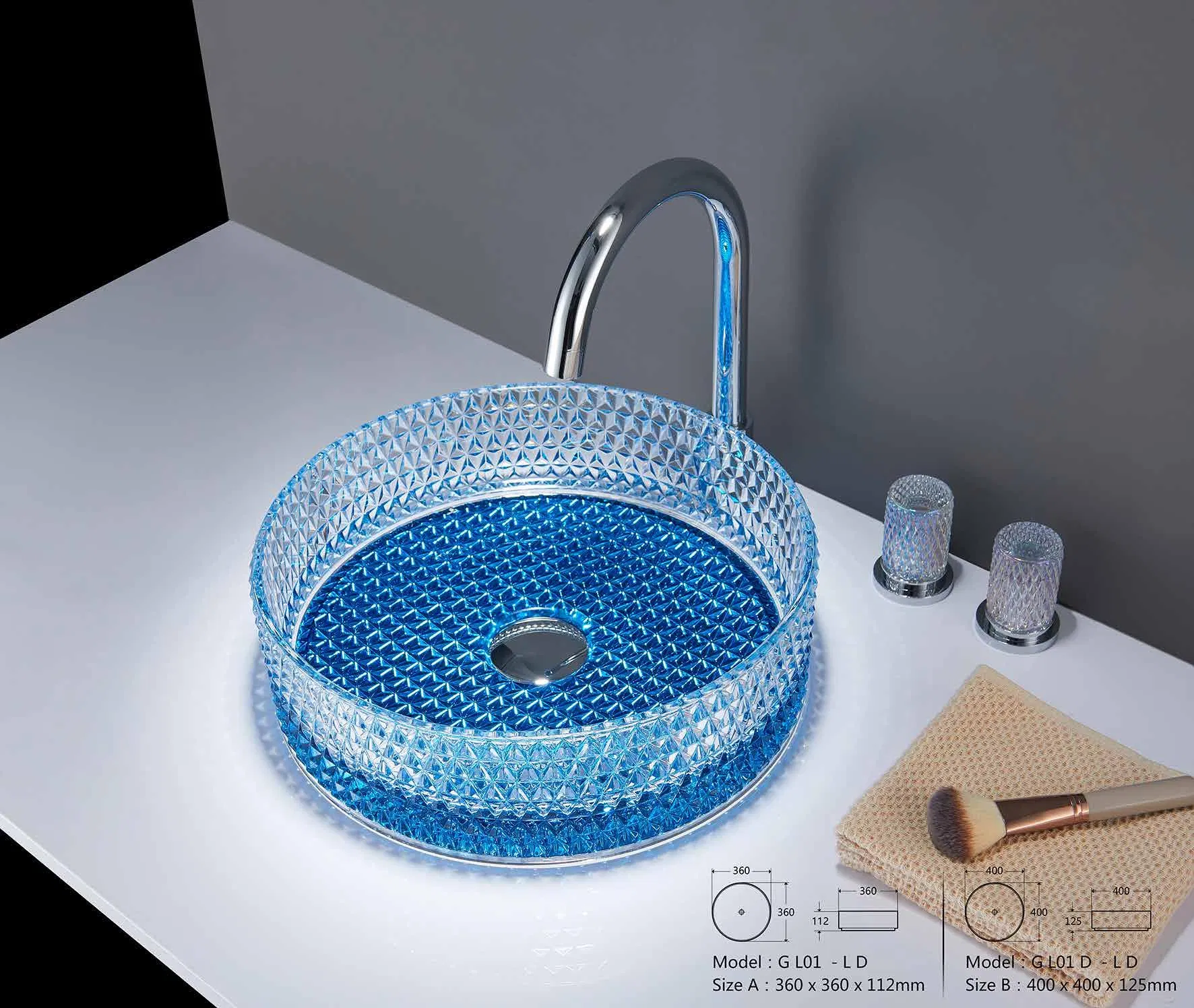 Marble China Wholesale Sanitary Ware Popular Crystal Vanity Color Glass Bowl Bathroom Wash Basin Sink