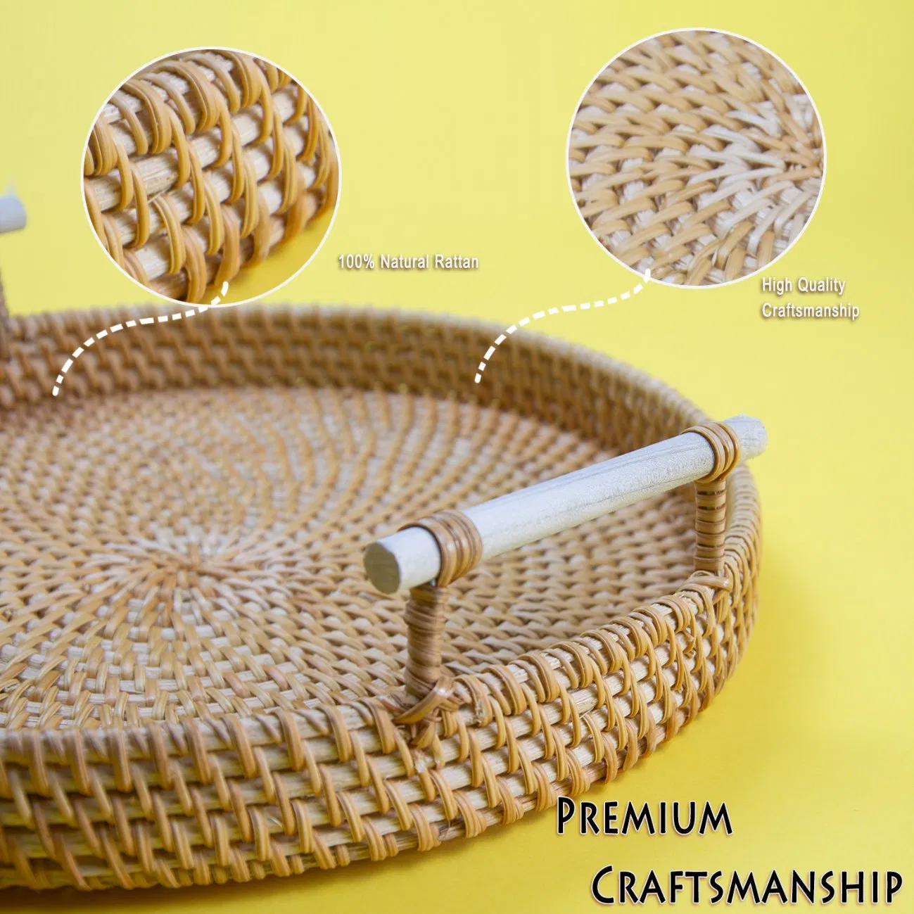 Round Tray Basket with Handles for Cracker Dinner Parties Coffee Table