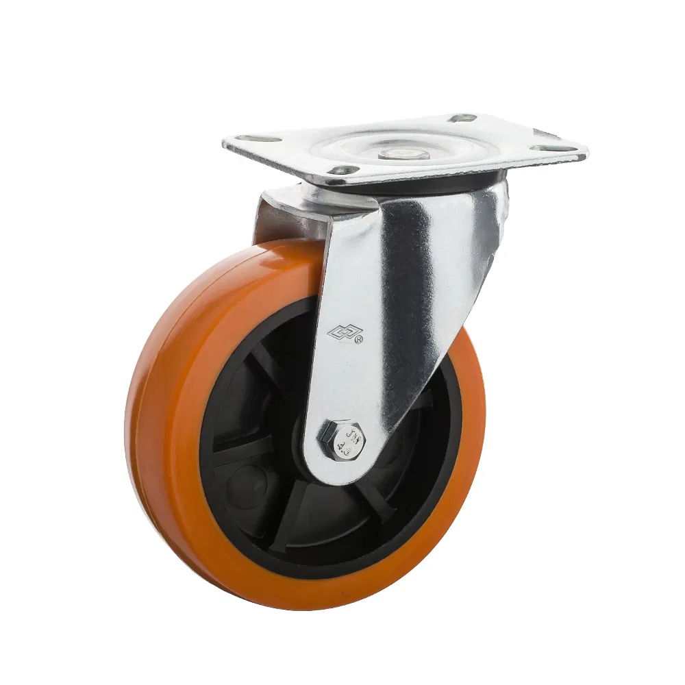 4 Inch Industrial Swivel Caster with Brake 100mm Polyurethane Wheel Tread Plastic Center Caster Wheel