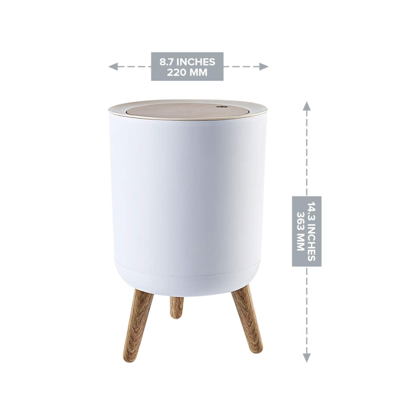 White Waste Basket Garbage Can Push Top Trashcan with Lid and LEDs