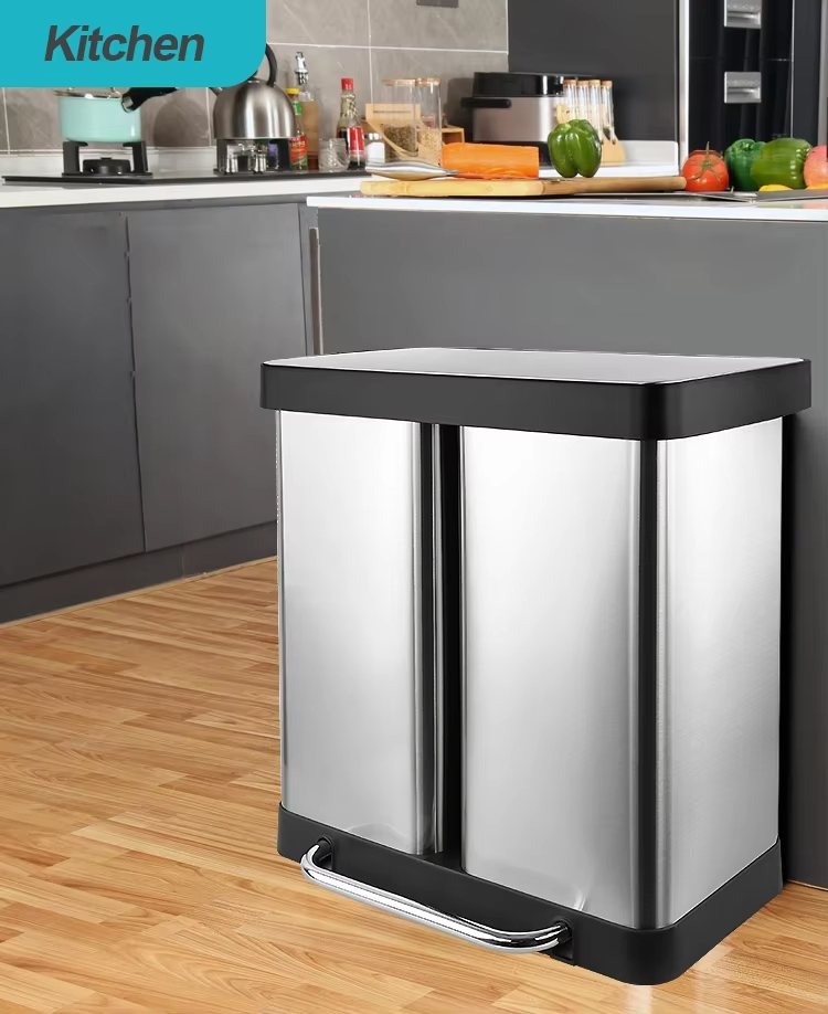 Двухсекционный мусорный бак 60 л из нержавеющей стали