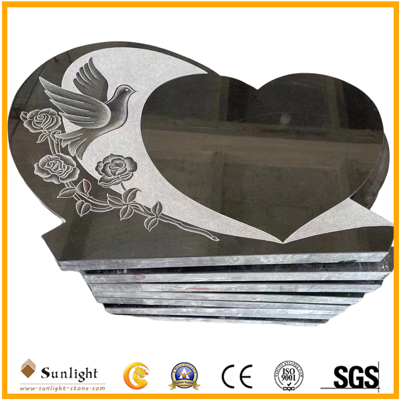 Black Granite Monument European Tombstone Granite Memorials Flower Carving Tombstone C13