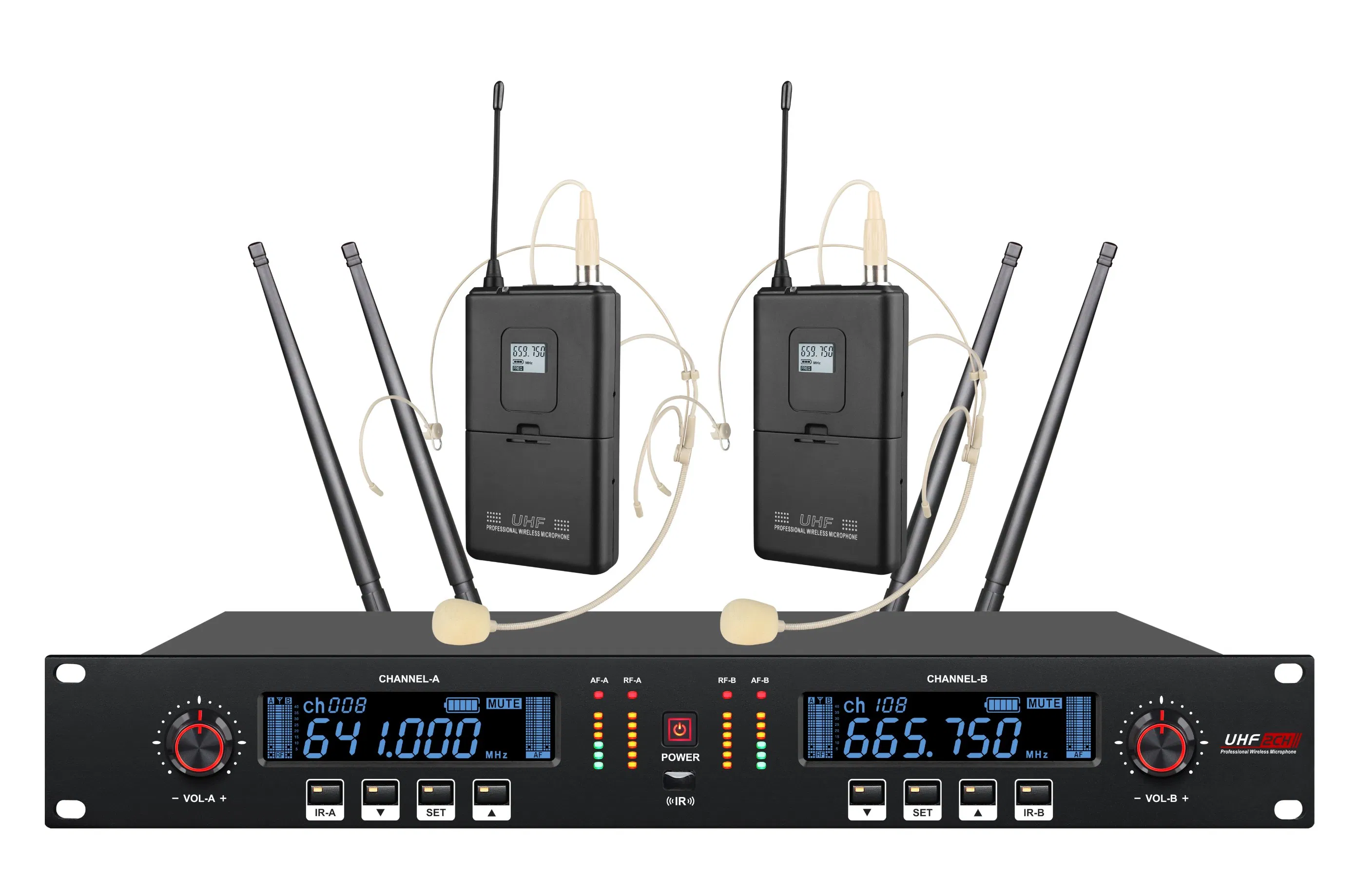 2-Channel Long Range UHF Wireless Microphone for Large Space