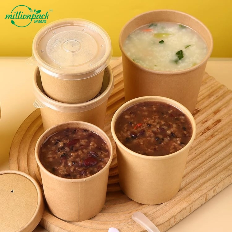 Leak-Proof Kraft Paper Soup Bowl Disposable Food Container for Liquid-Based Food Containment
