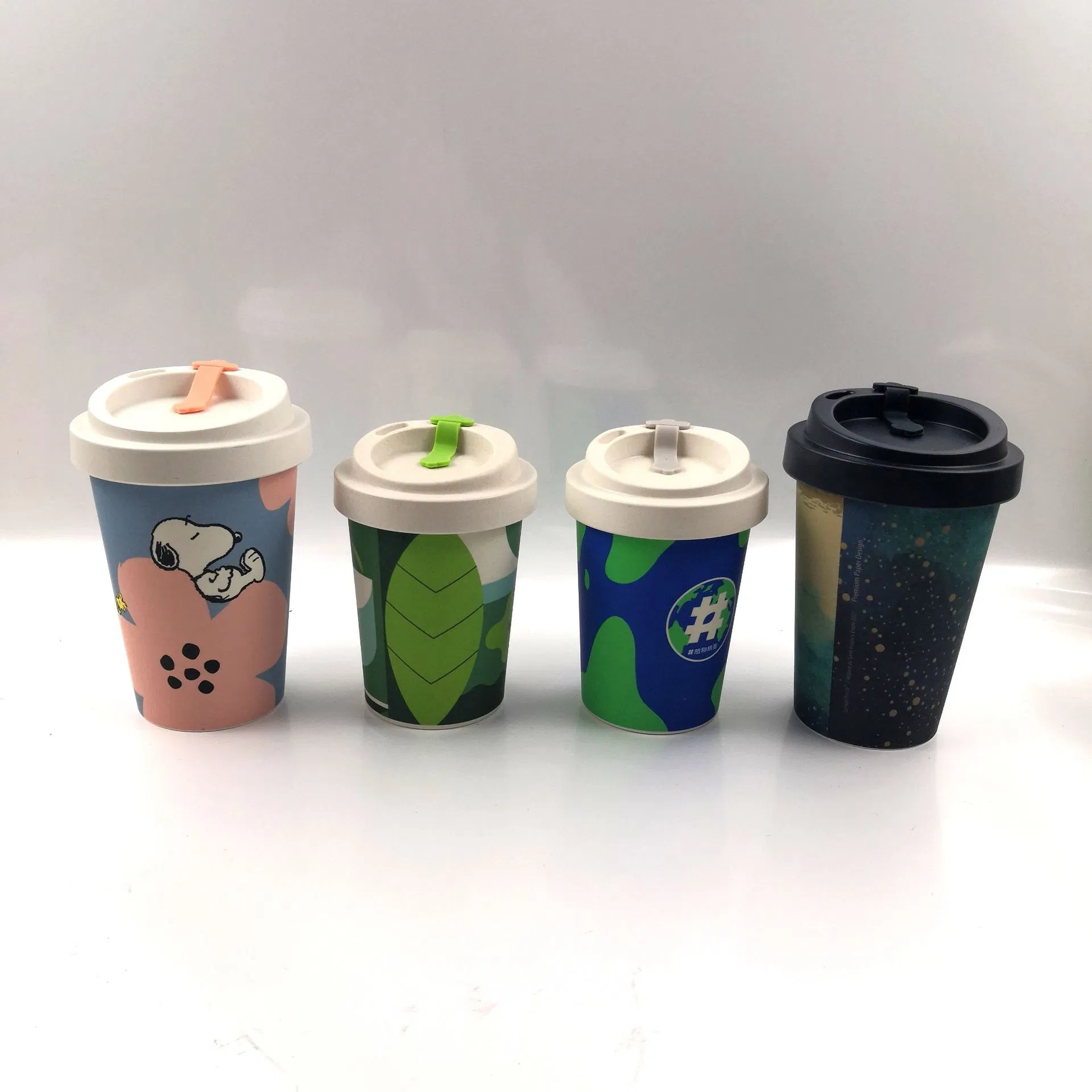Melamine Coffee Cup Biodegradable Bamboo Fibre Office Cup with Leak-Proof Cover