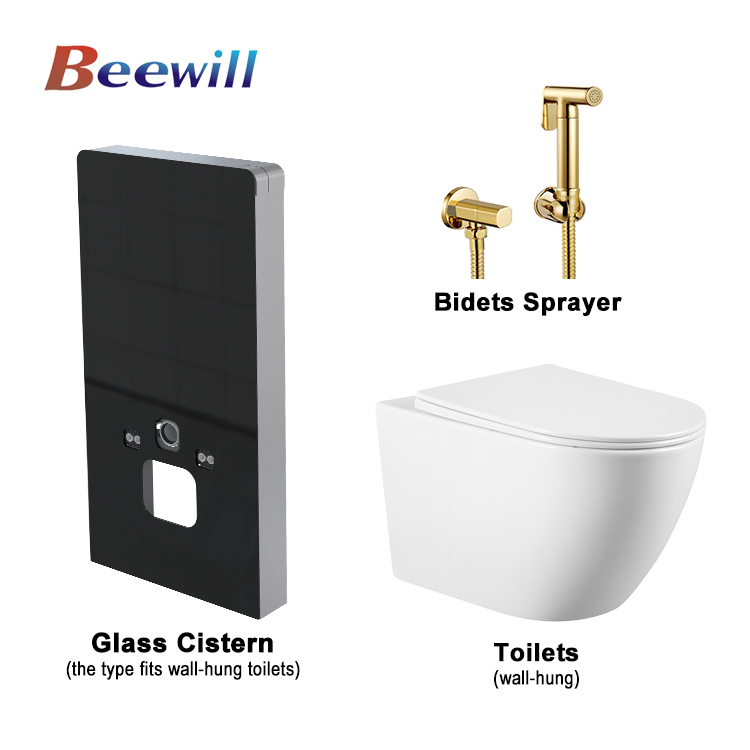 Glass Cistern Water Tank Toilet Bidet Bathroom Set