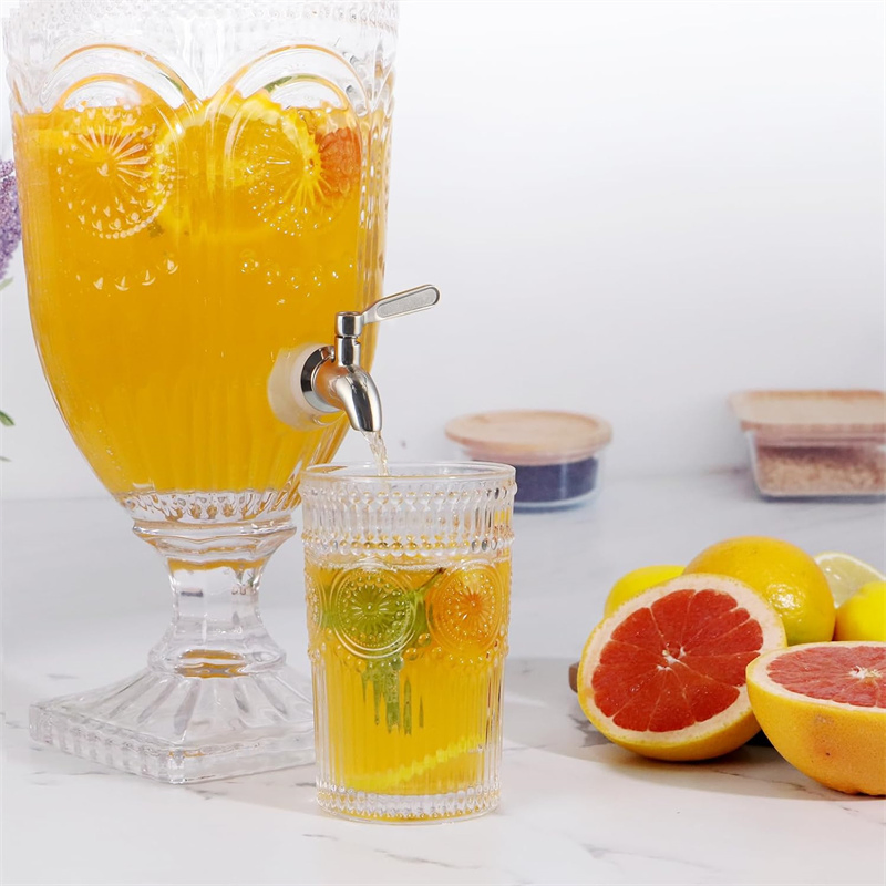 2L Drink Dispensers for Parties Crystal Iced Beverage Dispenser with Stand