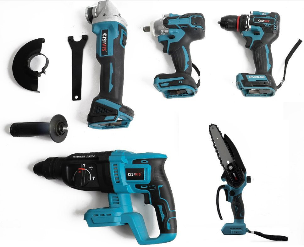 4-Piece Power Tool Set with 2 Batteries and 1 Charger for Construction and DIY Projects